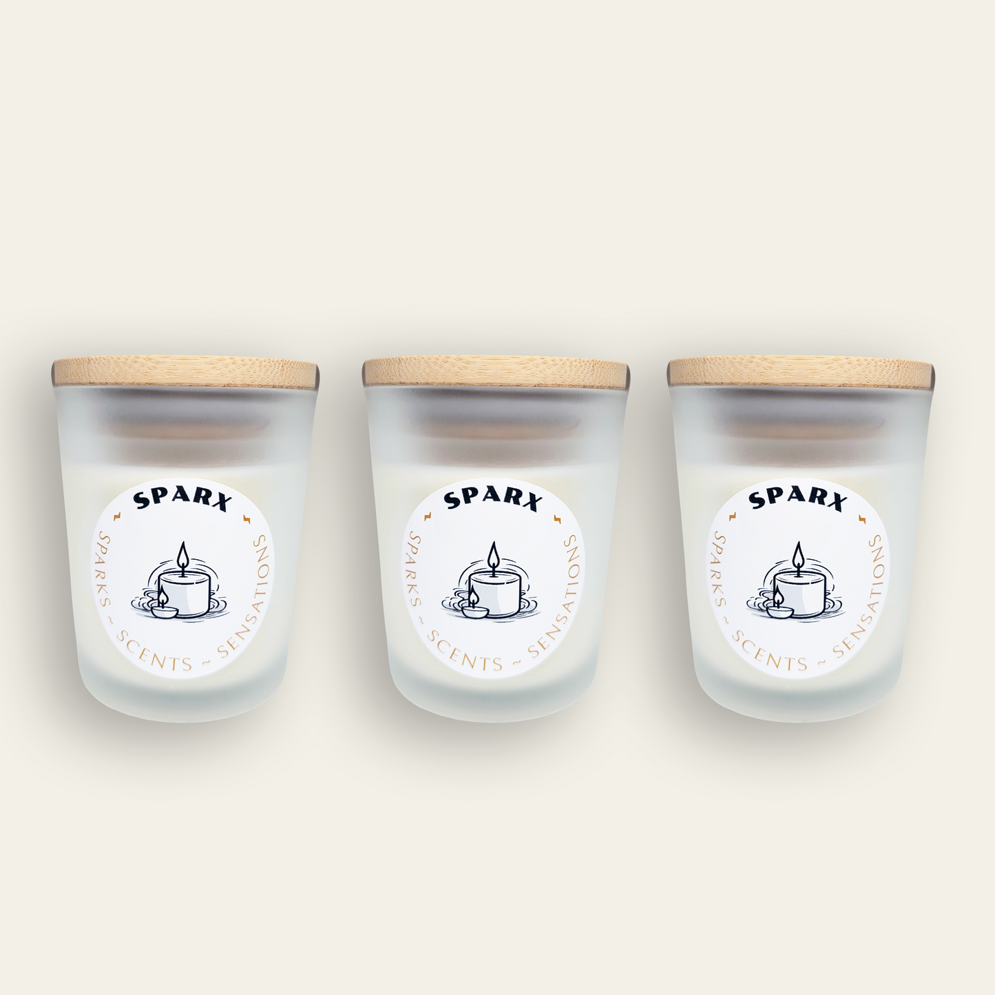 Curated Candle Set with three Scented Soy Candles in Frosted Glass - SPARX SIGNATURE TRIO