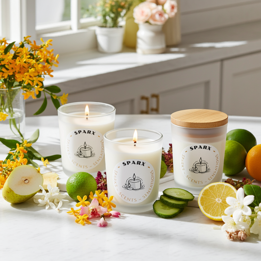 Curated Candle Set with three Scented Soy Candles in Frosted Glass - SPARX SIGNATURE TRIO