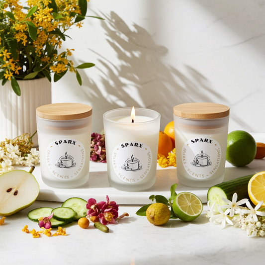 Curated Candle Set with three Scented Soy Candles in Frosted Glass - SPARX SIGNATURE TRIO