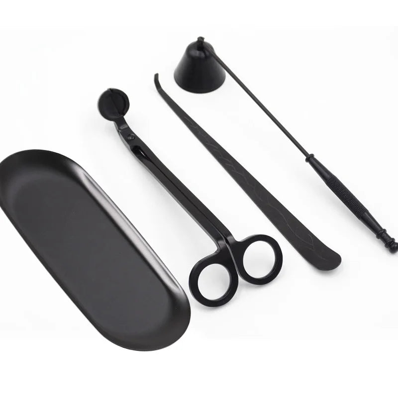 Stainless Steel 4-Piece Candle Care Set – Wick Trimmer, Snuffer, Dipper & Tray