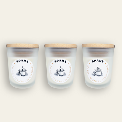 Curated Candle Set with three Scented Soy Candles in Frosted Glass - SPARX SIGNATURE TRIO