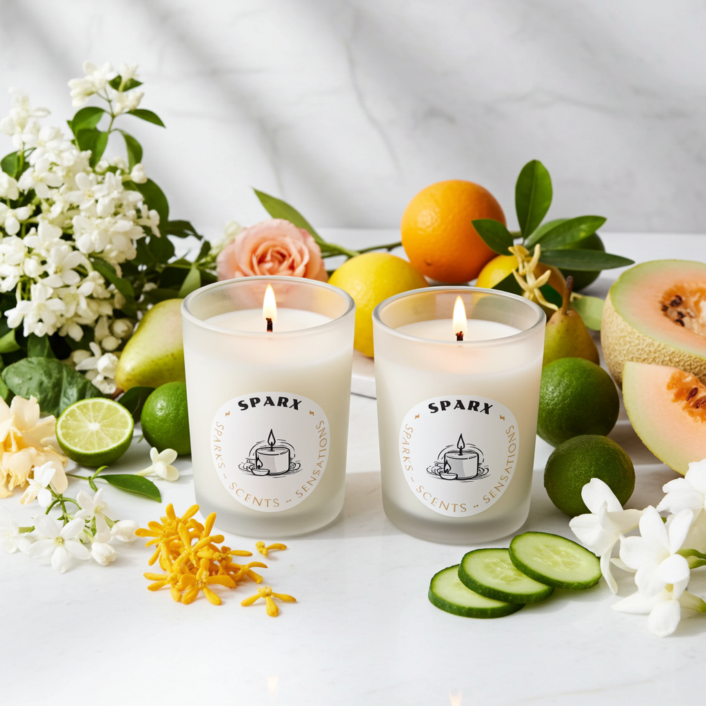 Gift-able Candle Set with two Scented Soy Candles in Frosted Glass | SPARX DUET SET