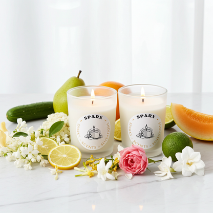 Gift-able Candle Set with two Scented Soy Candles in Frosted Glass | SPARX DUET SET