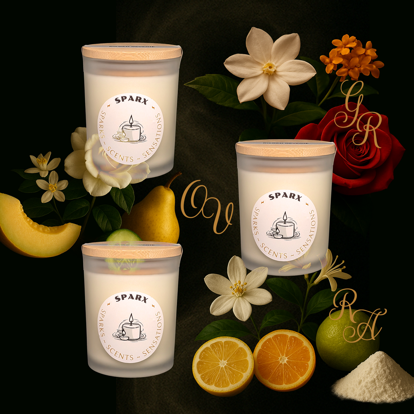 Gift-able Candle Set with three Scented Soy Candles in Frosted Glass | SPARX SIGNATURE TRIO