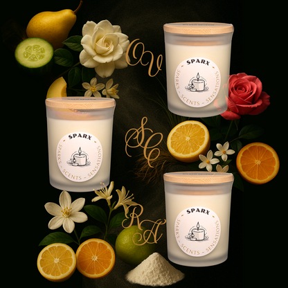 Gift-able Candle Set with three Scented Soy Candles in Frosted Glass | SPARX SIGNATURE TRIO