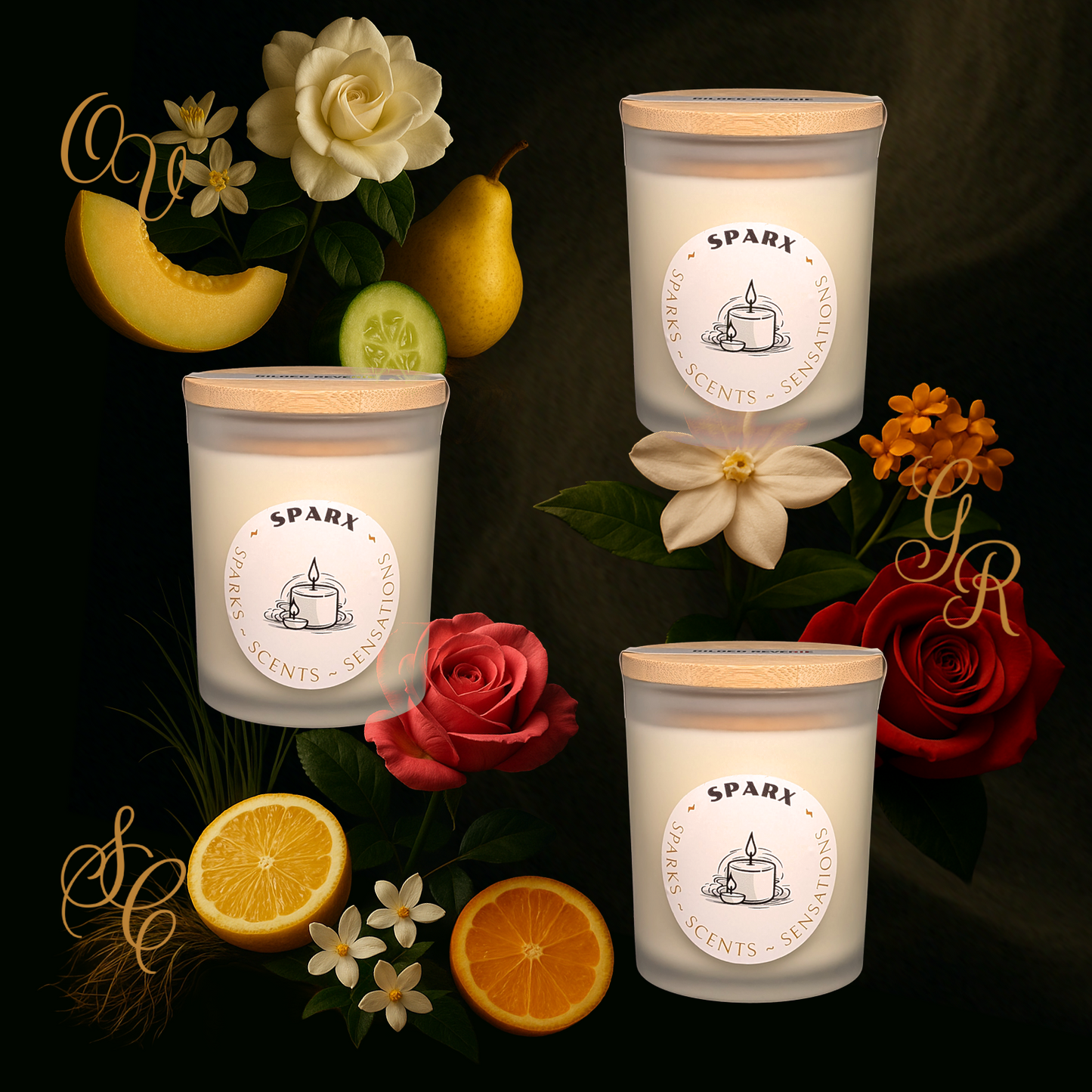 Gift-able Candle Set with three Scented Soy Candles in Frosted Glass | SPARX SIGNATURE TRIO