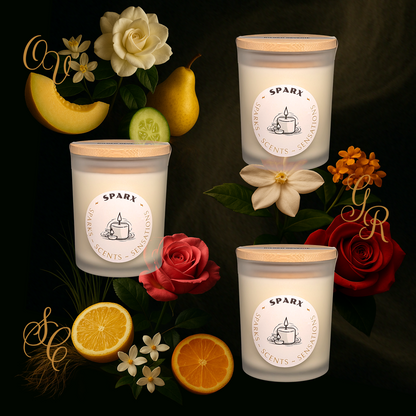 Gift-able Candle Set with three Scented Soy Candles in Frosted Glass | SPARX SIGNATURE TRIO