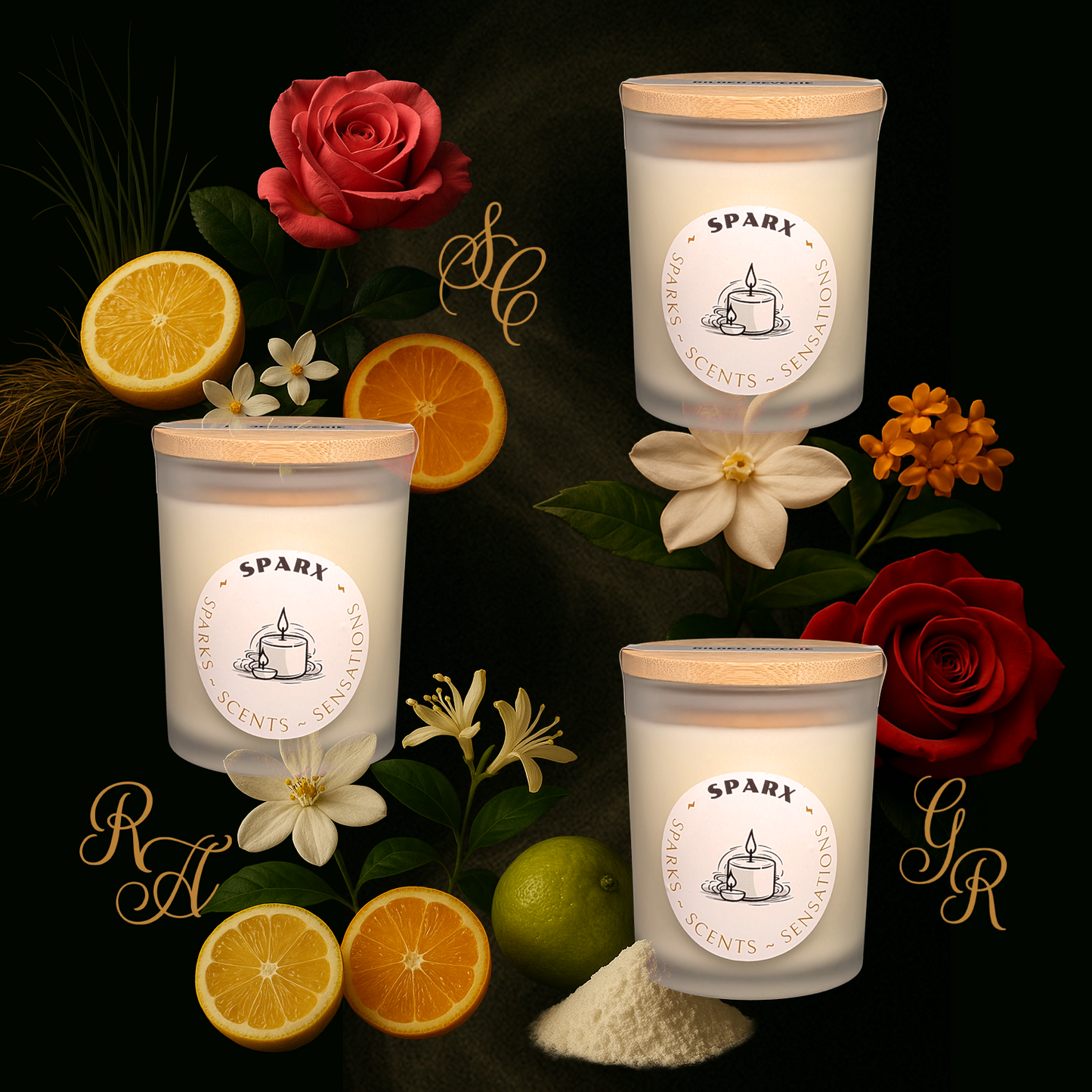 Gift-able Candle Set with three Scented Soy Candles in Frosted Glass | SPARX SIGNATURE TRIO