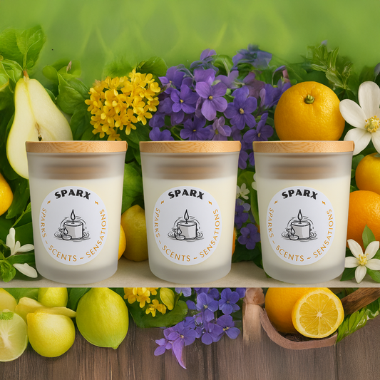 Curated Candle Set with three Scented Soy Candles in Frosted Glass - SPARX SIGNATURE TRIO